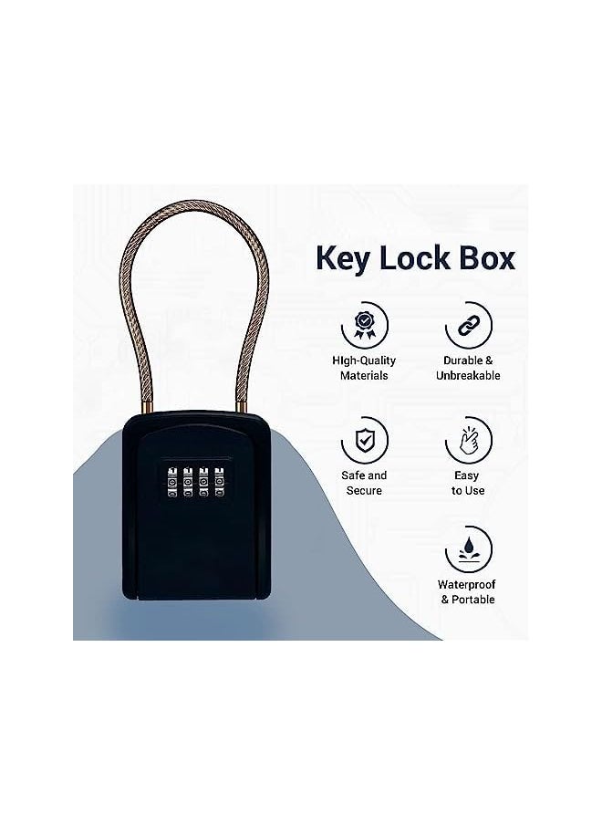 PROMASS PROMASS Key Lock Box Portable with Removable Cable Shackle, Indoor Outdoor Waterproof 4 Digit Password Combination with Resettable Code Switch Key Lockbox for Outside Hold Spare Keys for Realtors  - Image 2