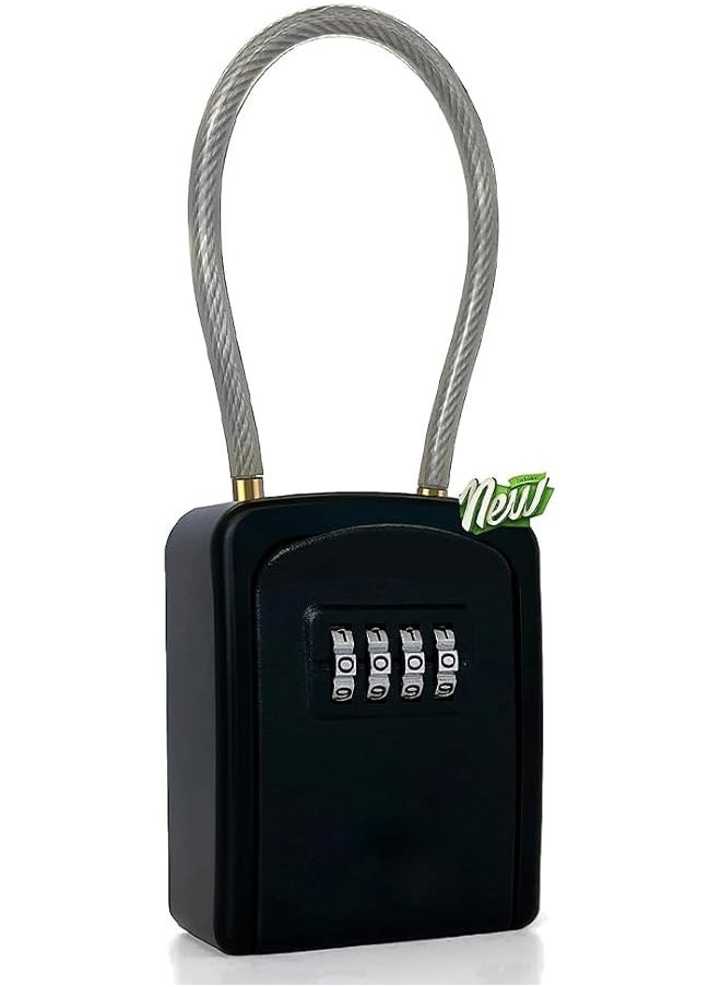 PROMASS PROMASS Key Lock Box Portable with Removable Cable Shackle, Indoor Outdoor Waterproof 4 Digit Password Combination with Resettable Code Switch Key Lockbox for Outside Hold Spare Keys for Realtors  - Image 1