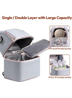 NCVI NCVI Breastmilk Cooler Bag with Ice Pack, Insulated Lunch Bag for Women Men, Baby Bottle Bag Fits 6 Bottles for Nursing Mom Daycare, Double Deck Cooling Bag, Work, School, Picnic (Grey)  - Image 3