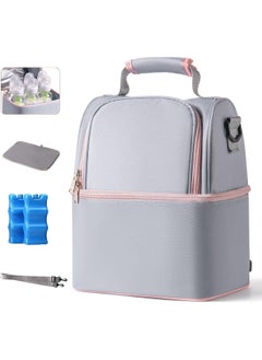 NCVI NCVI Breastmilk Cooler Bag with Ice Pack, Insulated Lunch Bag for Women Men, Baby Bottle Bag Fits 6 Bottles for Nursing Mom Daycare, Double Deck Cooling Bag, Work, School, Picnic (Grey)  - Image 1