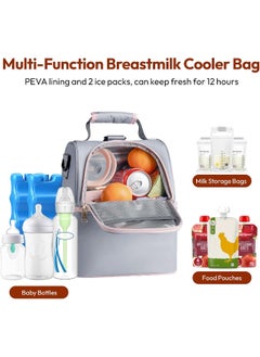 NCVI NCVI Breastmilk Cooler Bag with Ice Pack, Insulated Lunch Bag for Women Men, Baby Bottle Bag Fits 6 Bottles for Nursing Mom Daycare, Double Deck Cooling Bag, Work, School, Picnic (Grey)  - Image 2