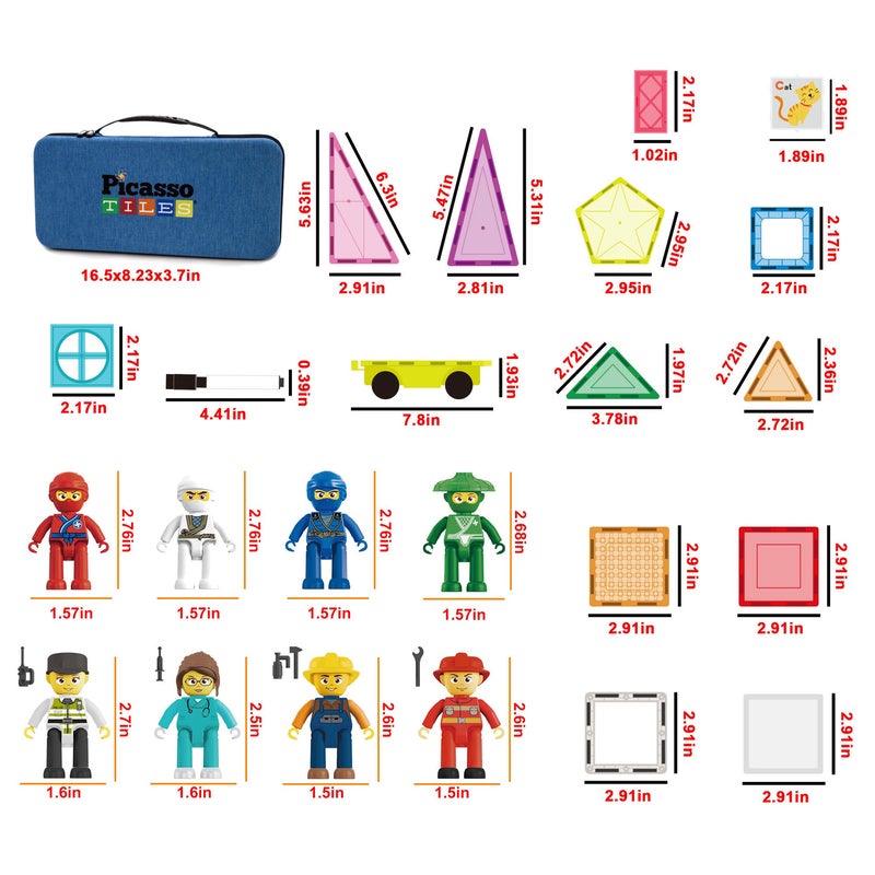 PicassoTiles مجموعة بلاط بيكاسو المغناطيسية للإبداع مع حقيبة حمل (41.91 × 20.90 × 9.40 سم، 100 قطعة) - Image 2