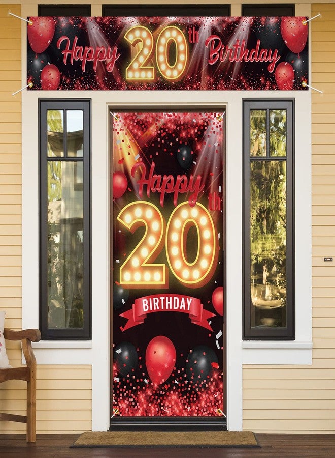 PAKBOOM Happy 20th Birthday Door Cover Porch Banner Sign Set - 20 Years Old Birthday Decoraions Party Supplies for Women Men - Red - Image 1
