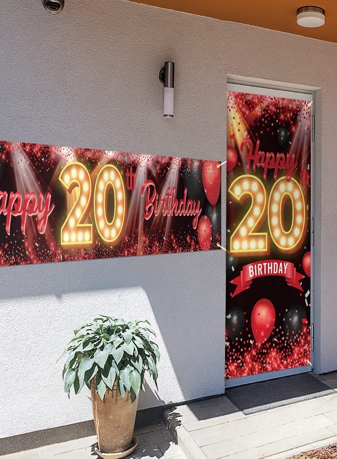 PAKBOOM Happy 20th Birthday Door Cover Porch Banner Sign Set - 20 Years Old Birthday Decoraions Party Supplies for Women Men - Red - Image 4