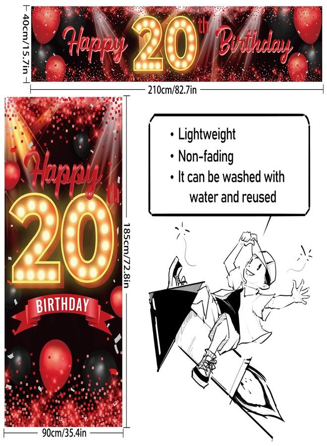 PAKBOOM Happy 20th Birthday Door Cover Porch Banner Sign Set - 20 Years Old Birthday Decoraions Party Supplies for Women Men - Red - Image 2