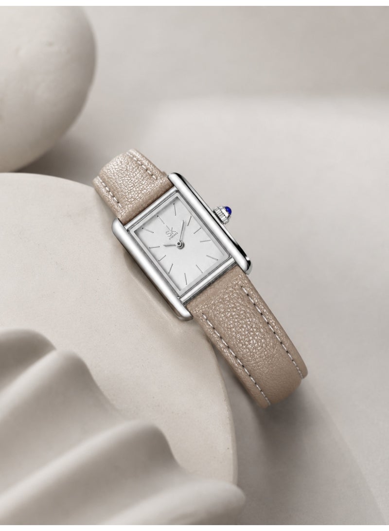 شينجكي ساعة نسائية للسيدات، ساعة كوارتز مقاومة للماء بسوار جلدي بيج، ساعة نسائية أنيقة للمكتب والاستخدام اليومي، هدية مناسبة لها في أعياد الميلاد ورمضان والعيد - Image 5