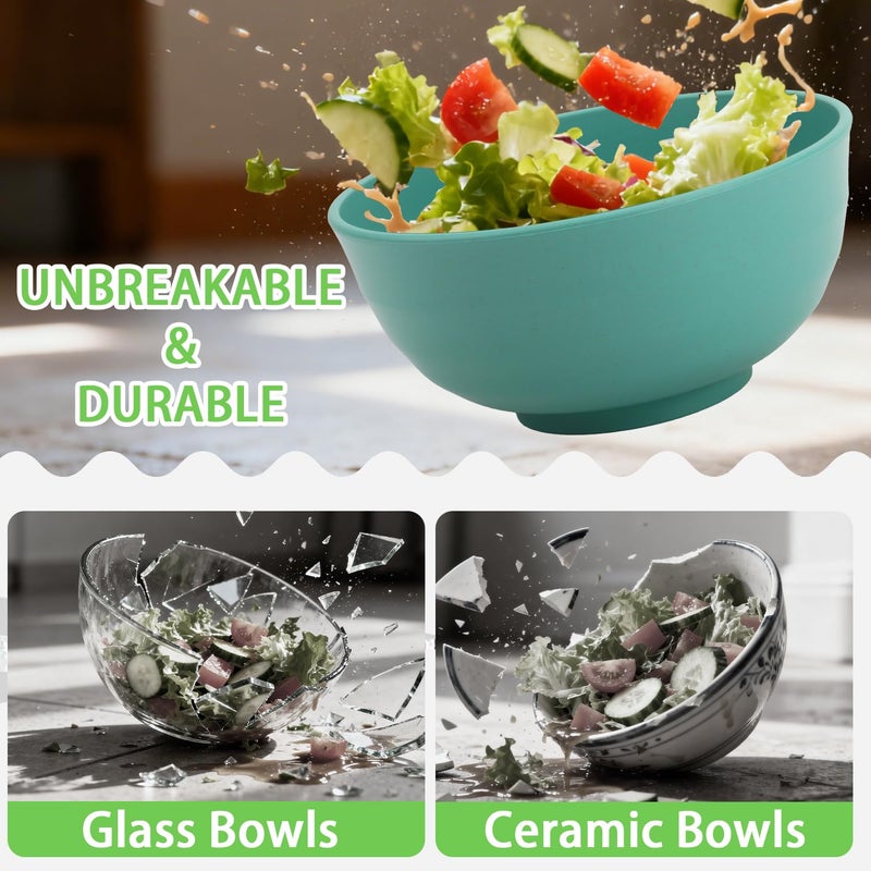 Perlapoc Wheat Straw Bowls 60 OZ, Unbreakable Large Salad Bowl Set of 6, Microwave and Dishwasher Safe Big Bowls for Kitchen, Camping, Picnic, RV, Serving Bowl Set for Ramen, Cereal, Soup - Multi - Image 5