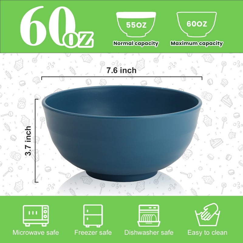Perlapoc Wheat Straw Bowls 60 OZ, Unbreakable Large Salad Bowl Set of 6, Microwave and Dishwasher Safe Big Bowls for Kitchen, Camping, Picnic, RV, Serving Bowl Set for Ramen, Cereal, Soup - Multi - Image 2