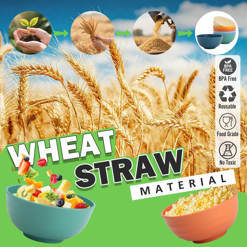 Perlapoc Wheat Straw Bowls 60 OZ, Unbreakable Large Salad Bowl Set of 6, Microwave and Dishwasher Safe Big Bowls for Kitchen, Camping, Picnic, RV, Serving Bowl Set for Ramen, Cereal, Soup - Multi - Image 4