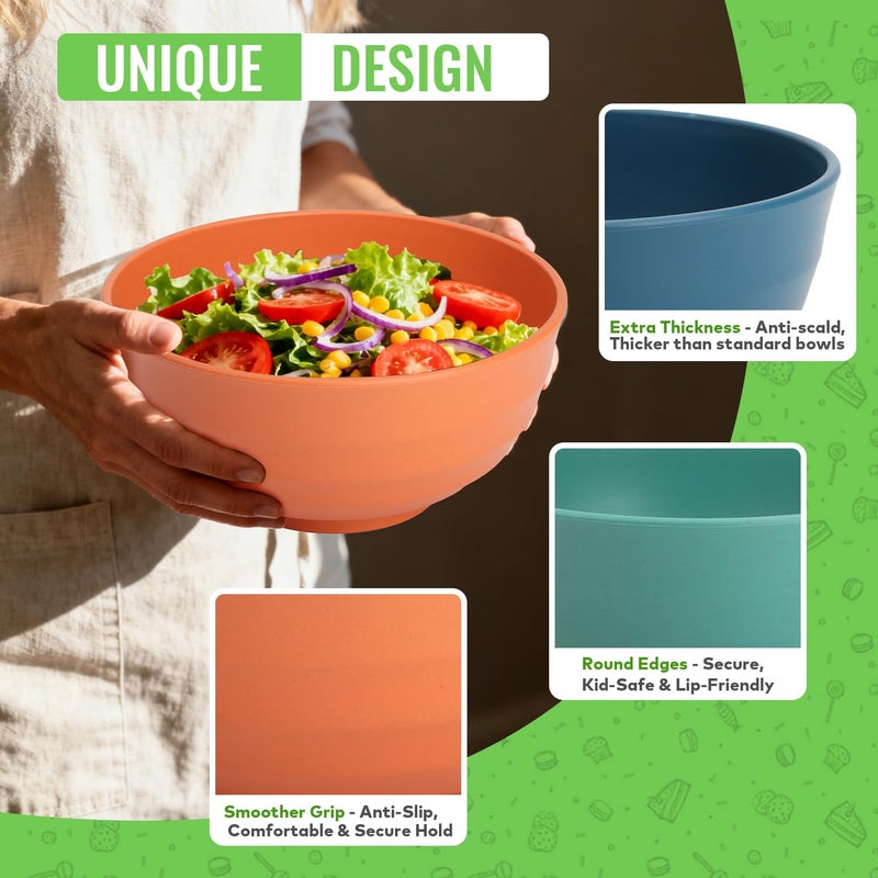 Perlapoc Wheat Straw Bowls 60 OZ, Unbreakable Large Salad Bowl Set of 6, Microwave and Dishwasher Safe Big Bowls for Kitchen, Camping, Picnic, RV, Serving Bowl Set for Ramen, Cereal, Soup - Multi - Image 3