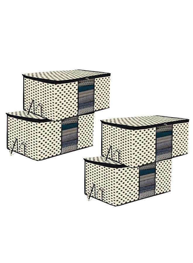Kuber Industries Kuber Industries Underbed Storage Bag | Clothes Storage Bag | Blanket Cover with Clear Window | Zipper Closure & Handle Cloth Organizer | Dot-Design | Large | Pack of 4 | Cream - Image 1