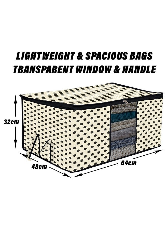 Kuber Industries Kuber Industries Underbed Storage Bag | Clothes Storage Bag | Blanket Cover with Clear Window | Zipper Closure & Handle Cloth Organizer | Dot-Design | Large | Pack of 4 | Cream - Image 3