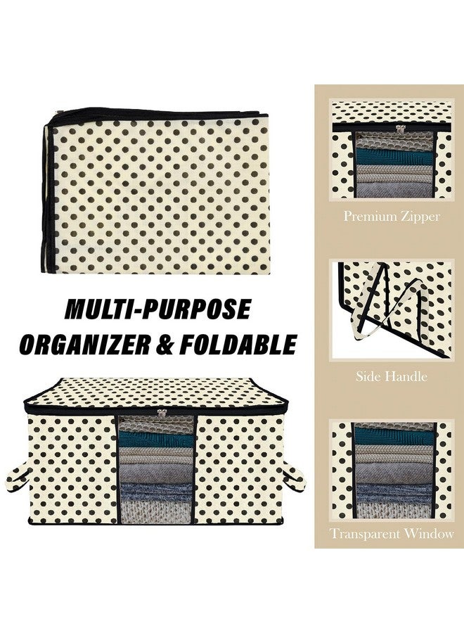 Kuber Industries Kuber Industries Underbed Storage Bag | Clothes Storage Bag | Blanket Cover with Clear Window | Zipper Closure & Handle Cloth Organizer | Dot-Design | Large | Pack of 4 | Cream - Image 4