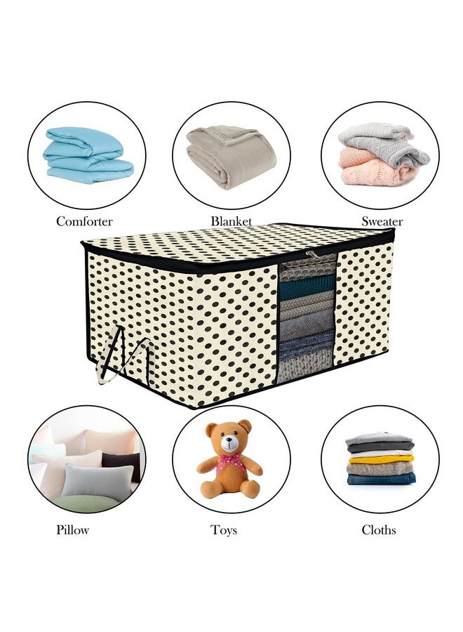 Kuber Industries Kuber Industries Underbed Storage Bag | Clothes Storage Bag | Blanket Cover with Clear Window | Zipper Closure & Handle Cloth Organizer | Dot-Design | Large | Pack of 4 | Cream - Image 5