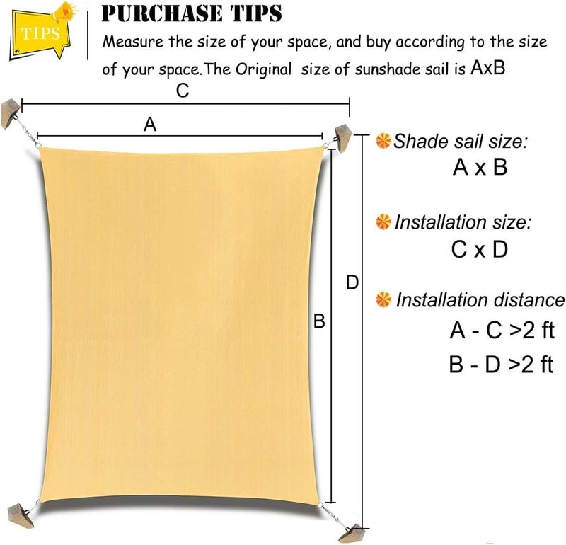 مظلة شمسية مستطيلة، 6' × 8' قماش ظل خارجي لتغطية الفناء - قماش مظلة للحماية من الشمس للبرجولات وحدائق الفناء ومواقف السيارات (رملي)