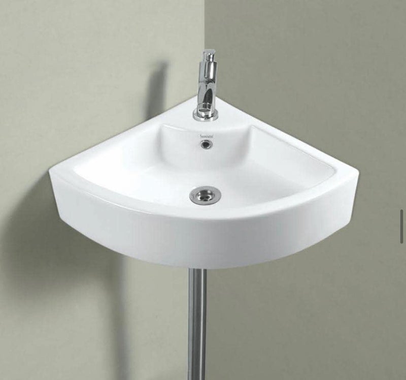 Nexa Bathware corner Ceramic Wall Hung Basin Luxurious Wash basin Table Top Bathroom Sink Wash Basin Super White Colour With Glossy Finishing 23 x 17 x 5 INCH - Image 5