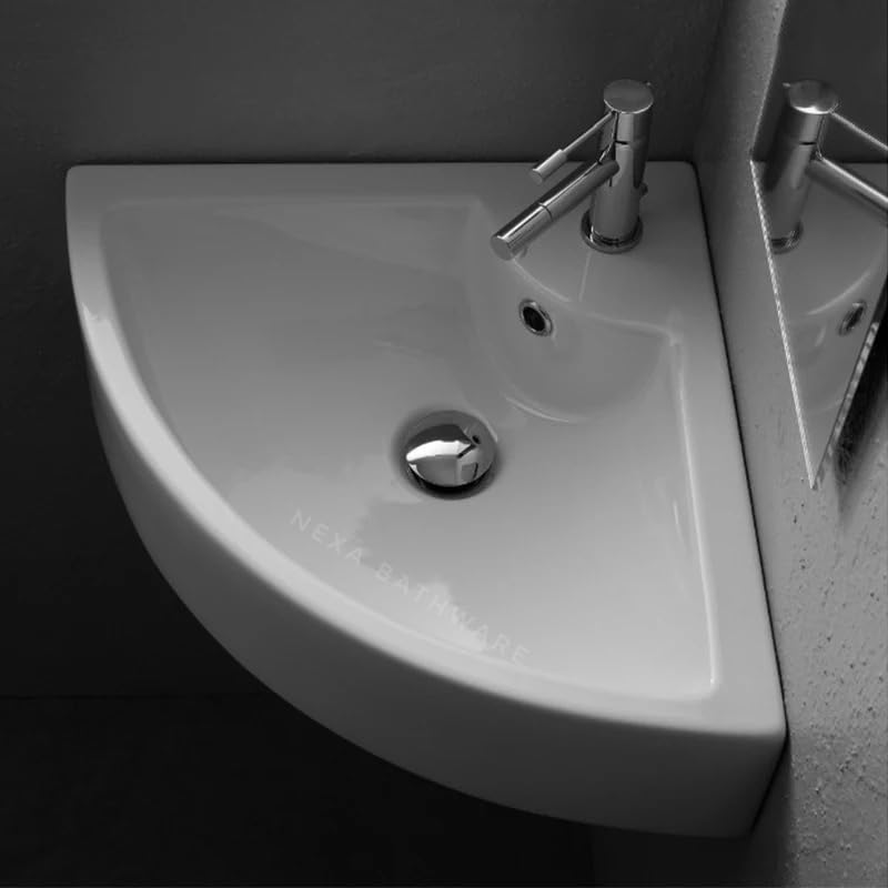 Nexa Bathware corner Ceramic Wall Hung Basin Luxurious Wash basin Table Top Bathroom Sink Wash Basin Super White Colour With Glossy Finishing 23 x 17 x 5 INCH - Image 2