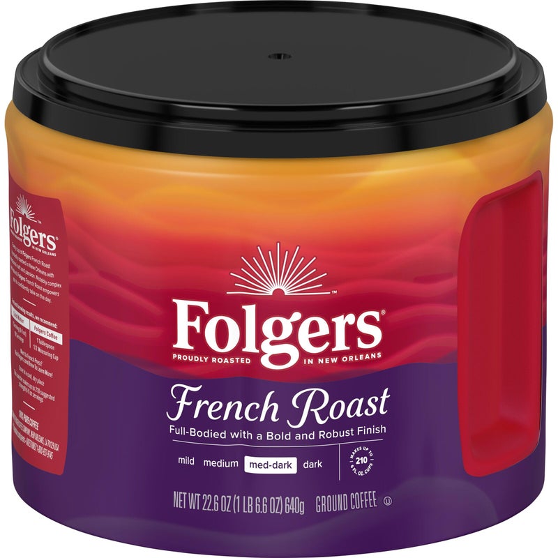 Folgers French Roast Medium-Dark Roast Ground Coffee, 22.6 Ounce Canister - Image 1