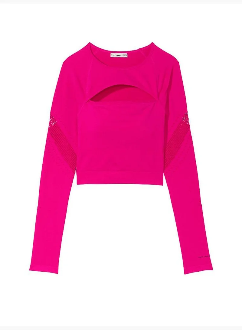 PINK Seamless Mesh Long-Sleeve Crop Top