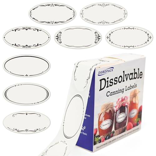 DGBDPACK 400 Dissolvable Canning Labels for Mason Jars, Small Pantry Labels 1 x 2⅛ inch, Water-Soluble Stickers-8 Designs - Image 1