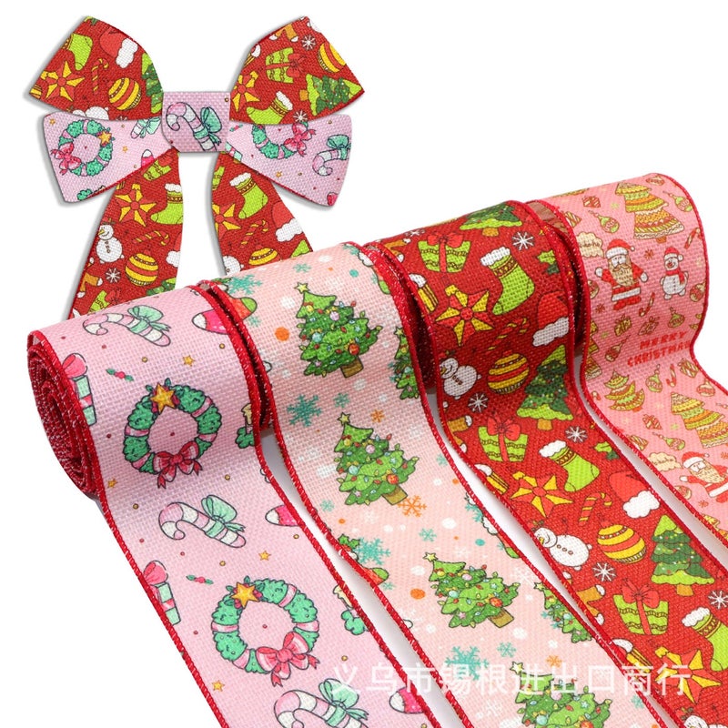 6.3cm Christmas Burlap Wire Edge With Overlock Tape DIY Bow Hairpin Decoration (5 Yards/Roll) - Image 3