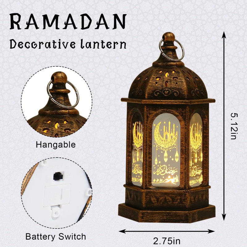 Hying 2 Pieces Eid Mubarak Lanterns Decoration 5.2" Height Hanging Lamp Ramadan Flameless Candle Lanterns with Transparent Glass Eid Mubarak Gifts Lamp for Home Tabletop Decor - Image 2