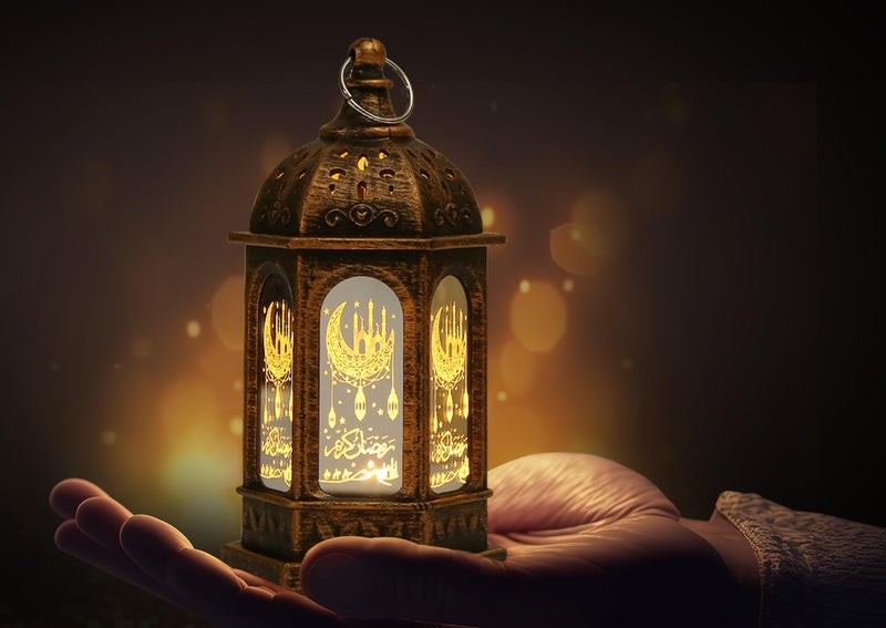 Hying 2 Pieces Eid Mubarak Lanterns Decoration 5.2" Height Hanging Lamp Ramadan Flameless Candle Lanterns with Transparent Glass Eid Mubarak Gifts Lamp for Home Tabletop Decor - Image 5