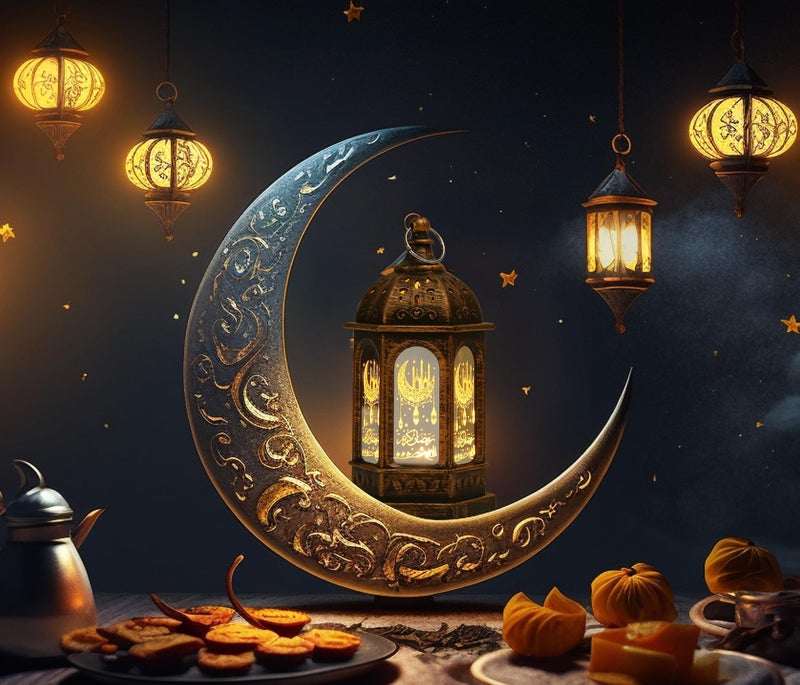 Hying 2 Pieces Eid Mubarak Lanterns Decoration 5.2" Height Hanging Lamp Ramadan Flameless Candle Lanterns with Transparent Glass Eid Mubarak Gifts Lamp for Home Tabletop Decor - Image 4