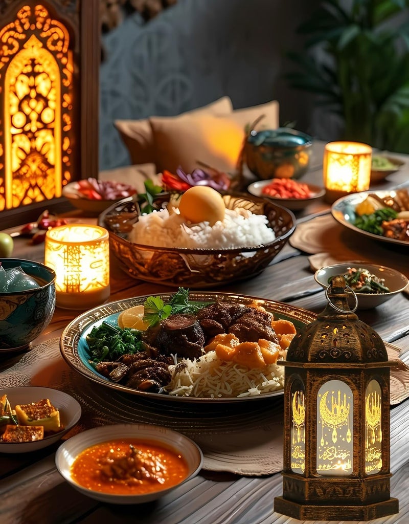 Hying 2 Pieces Eid Mubarak Lanterns Decoration 5.2" Height Hanging Lamp Ramadan Flameless Candle Lanterns with Transparent Glass Eid Mubarak Gifts Lamp for Home Tabletop Decor - Image 3