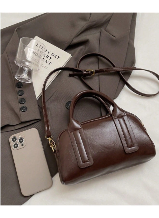 ANUM BY MUNA Classic Vintage-Style Boston Handbag - Premium Oil-Waxed PU Leather Crossbody Bag for Daily Commute and Outings - Image 5