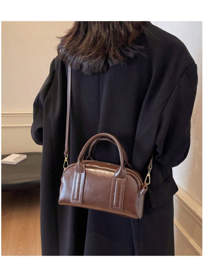 ANUM BY MUNA Classic Vintage-Style Boston Handbag - Premium Oil-Waxed PU Leather Crossbody Bag for Daily Commute and Outings - Image 2