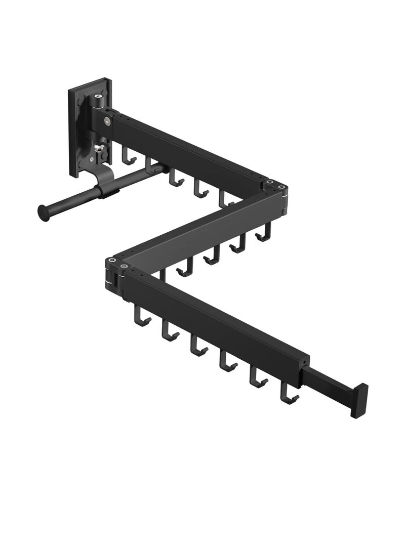 Drying Rack Clothing, Retractable Clothes Drying Rack,Wall Mounted Laundry Rack, Laundry Drying Rack Wall Mount,Collapsible Clothes Rack,can Fold Upward & Left & Right,Black Color - Image 1