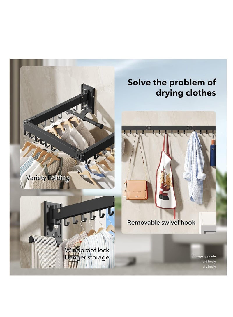 Drying Rack Clothing, Retractable Clothes Drying Rack,Wall Mounted Laundry Rack, Laundry Drying Rack Wall Mount,Collapsible Clothes Rack,can Fold Upward & Left & Right,Black Color - Image 3