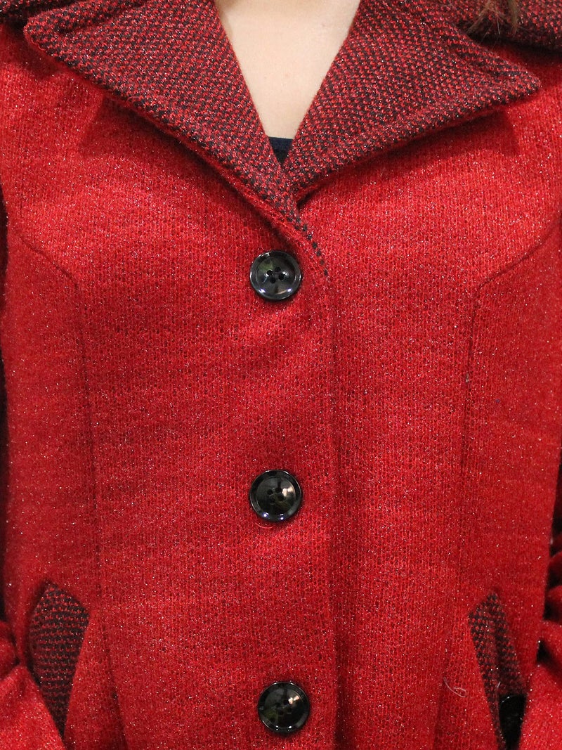 Matelco Womens Woollen Collared Coat Cardigan (IN, Alpha, M, RED) - Image 5