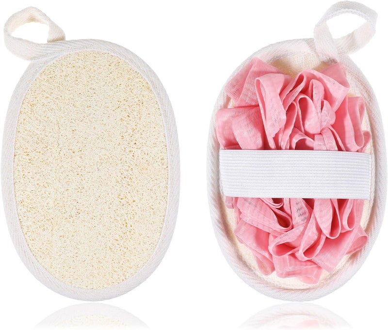 Jeffdad 2Pcs Natural Loofah Sponge Premium Exfoliating Body Scrubber for Women Men Ideal Shower Scrubber for Body Perfect for Exfoliation Cleansing and Gentle Skin CarePink
