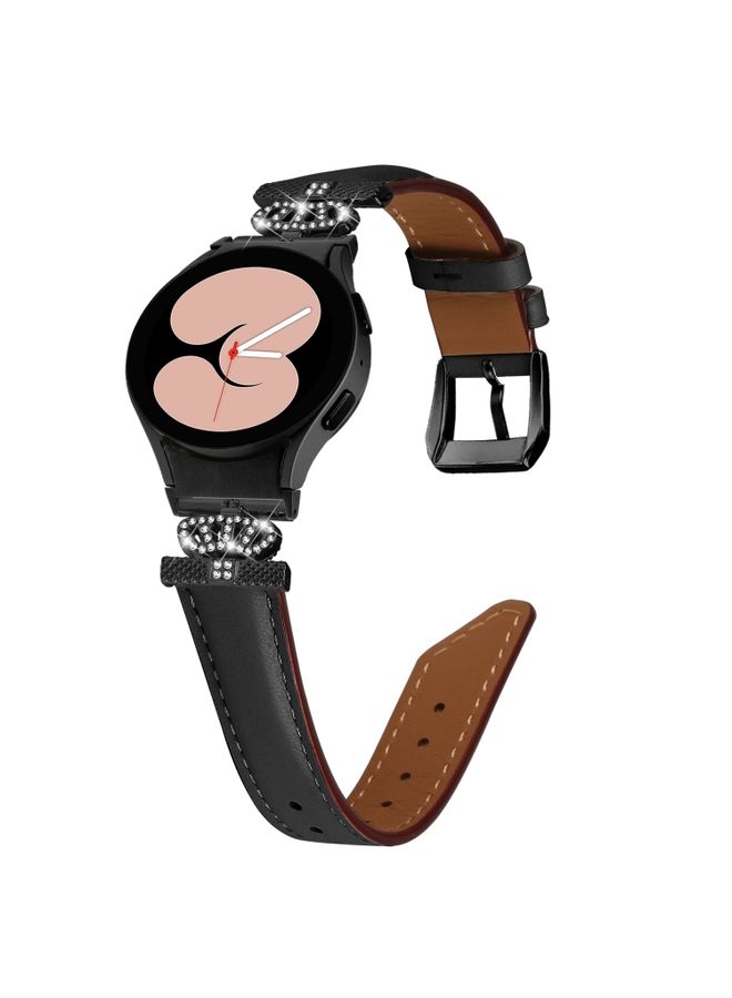 Replacement Strap For Samsung Galaxy Watch6 / 6 Classic Crown D-shaped Twill Leather Watch Band Black