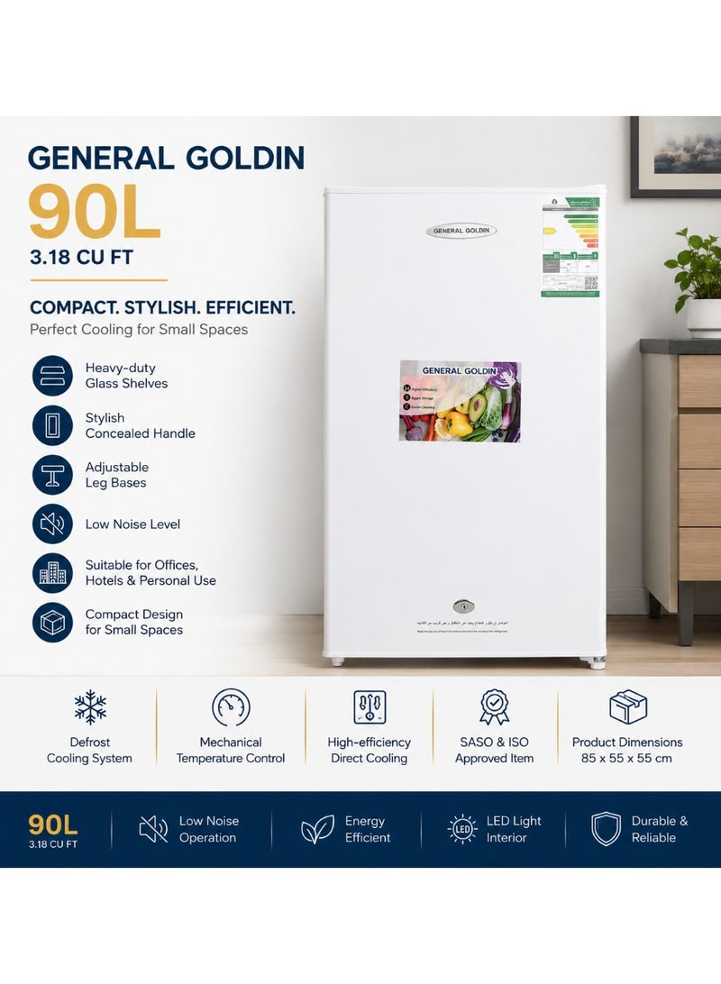 General Goldin 90 Lt 3.18 CuFt Refrigerator, Less Noise, Led Light, White - Image 2