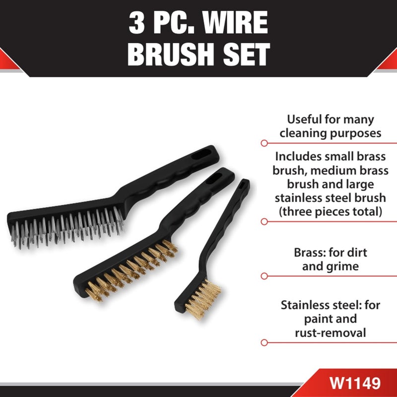Performance Tool W1149 3-Piece Brass and Stainless Steel Wire Brush Set - Image 2