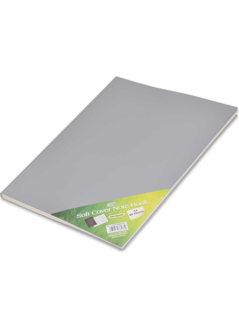 FIS دفتر ملاحظات FIS من البولي فينيل كلوريد بغلاف ناعم مقاس A4 5 مم مع حدود - 80 ورقة - رمادي - FSNBPV5MMA480GY - Image 1