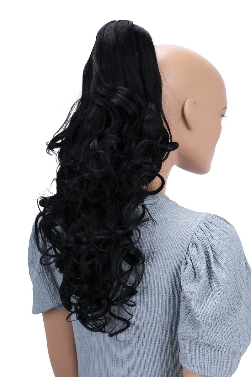 CAISHA 20 Hairpiece Ponytail Clip On Extension With Butterfly Claw Voluminous Wavy Black H8