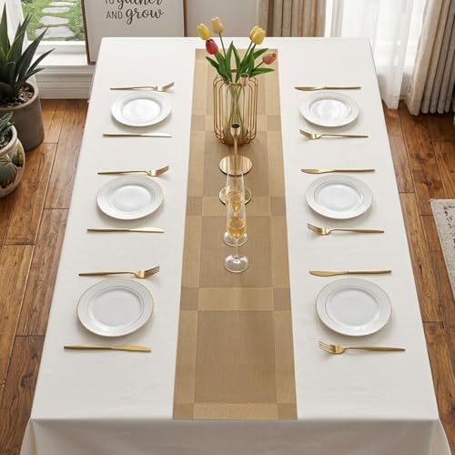 Ramkuwar Modern Dining Table Runner and Placemat Set Heat-Resistant Non-Slip Washable PVC Dining Mats for Kitchen, Parties, Dinners, Home Décor – Gold (Placemats Set of 6 + 1 Runner) - Image 4