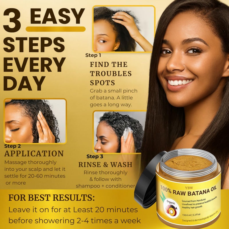 YBW Raw Batana Oil for Hair Growth by Dr. Sebi Organic Raw Honduras Oil - 100% Pure & Natural Botana Paste for Thicker, Stronger Hair for Men and Women - Image 3