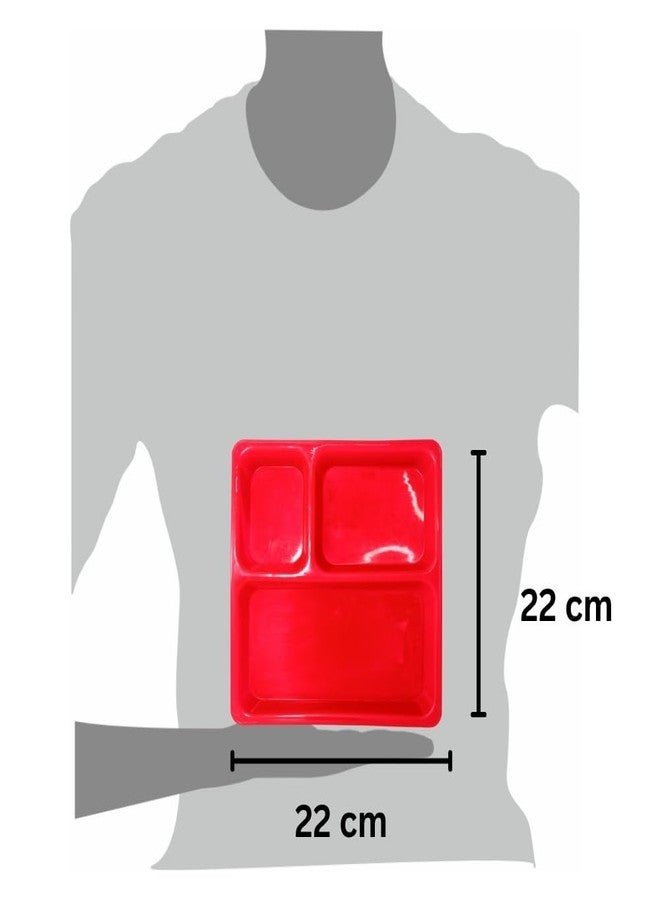 MORVI Microwave Safe Unbreakable Plastic Partition Thali Plate | Food Grade Mess Tray for Home, Kitchen, Kids, Restaurant, Cafe | Serving Plate, Dosa, Pav Bhaji | Set of 5 | RED - Image 3