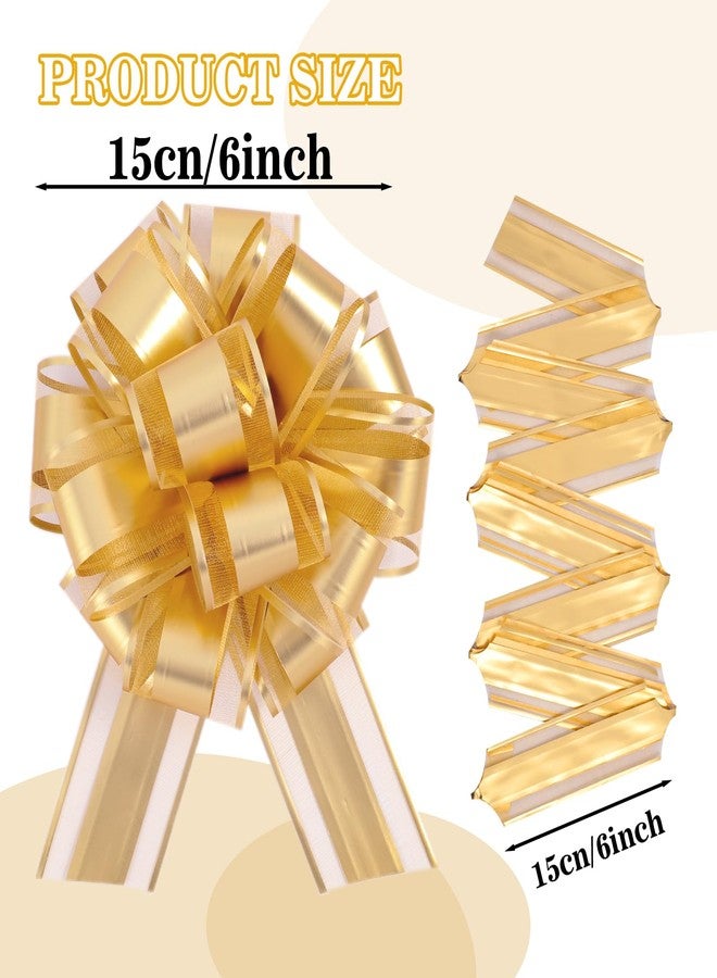 FORBINBO 20 Pcs Pull Bows for Gift Wrapping,6 Inches Gift Bows with Ribbon for Wedding, Valentines Day, Birthday, Anniversary, Florist Packaging ，Flower Bouquets and Basket (Matte Gold - Image 2