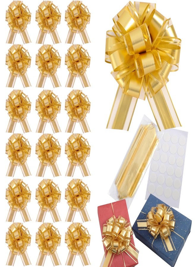 FORBINBO 20 Pcs Pull Bows for Gift Wrapping,6 Inches Gift Bows with Ribbon for Wedding, Valentines Day, Birthday, Anniversary, Florist Packaging ，Flower Bouquets and Basket (Matte Gold - Image 1