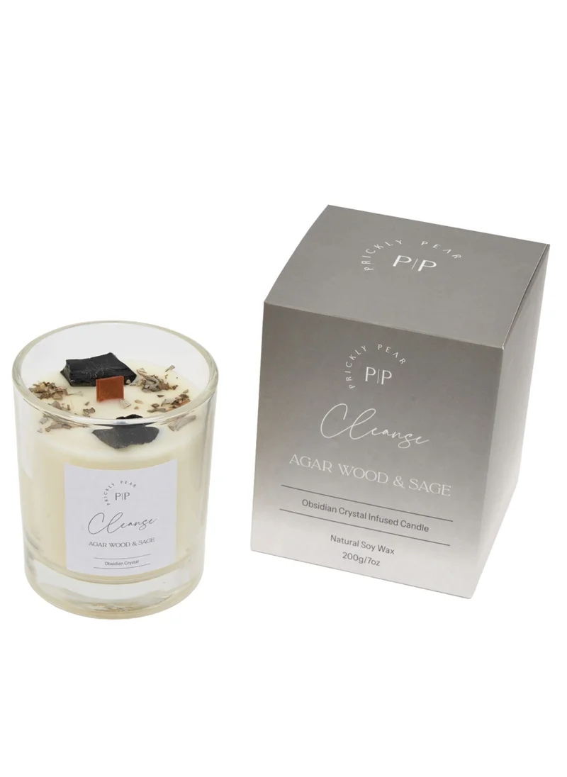 Prickly Pear Prickly Pear Obsidian Crystal Cleanse Candle 200g - Scented Candle with Obsidian Crystal for Home Decor