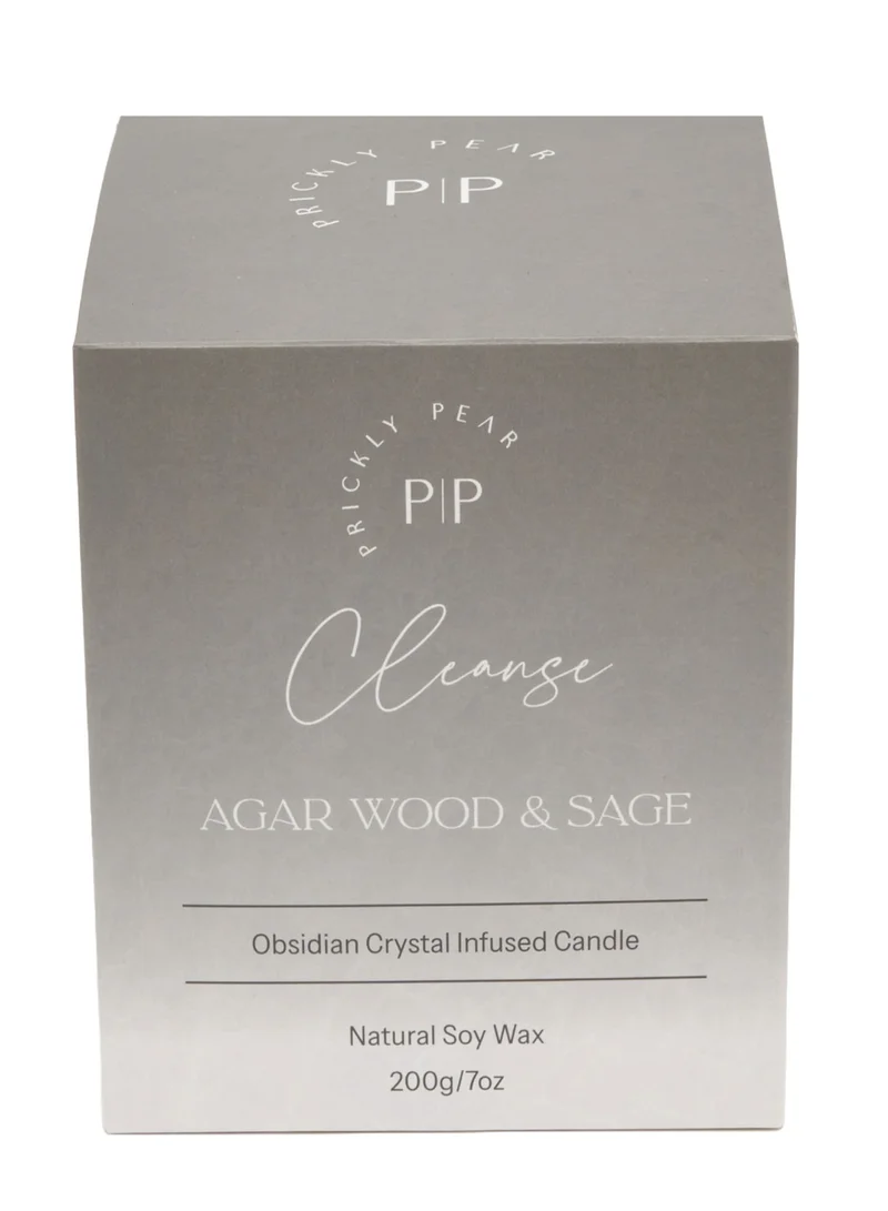 Prickly Pear Prickly Pear Obsidian Crystal Cleanse Candle 200g - Scented Candle with Obsidian Crystal for Home Decor
