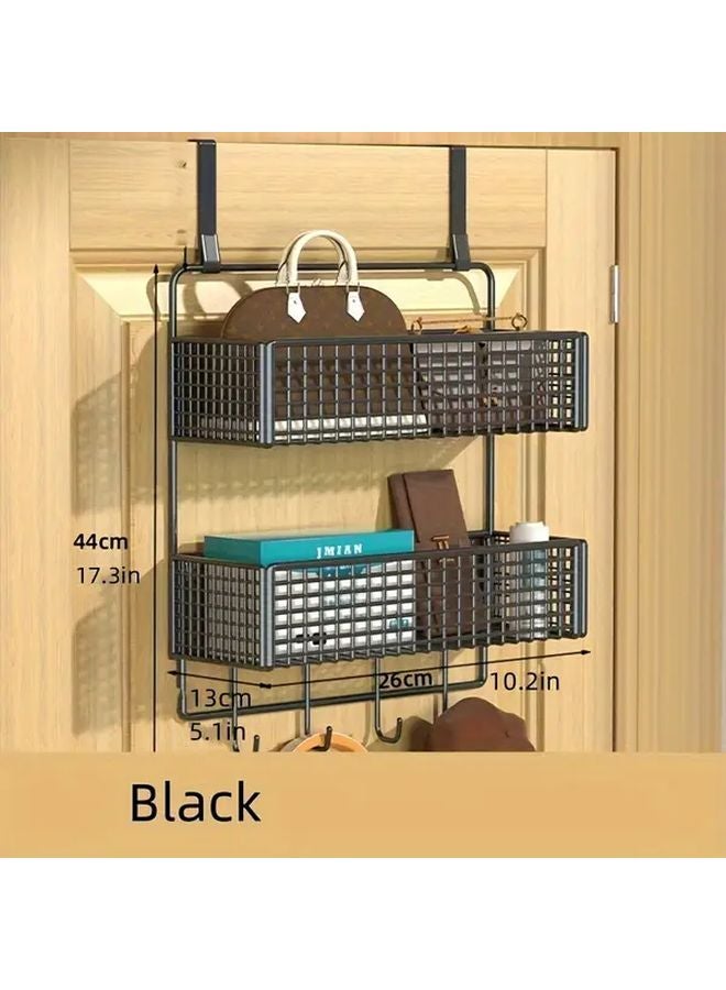White Over The Door Storage Rack 2 Tier Mesh Baskets No Drill Hanging Organizer - Image 4