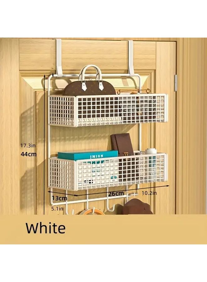 White Over The Door Storage Rack 2 Tier Mesh Baskets No Drill Hanging Organizer - Image 2
