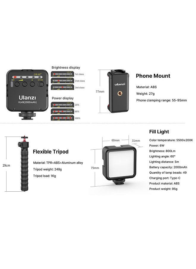 Ulanzi - Ulanzi Smartphone Filmmaking Kit Multi-functional Phone Vlog Kit with Octopus Tripod Stand + 5500K Mini LED Video Light + Phone Holder with Cold Shoe Mount for Vlog Live Streaming Video Conference - Image 1